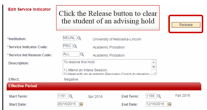 Release Button Highlighted