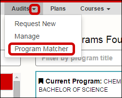 Audits Dropdown and Program Matcher selected