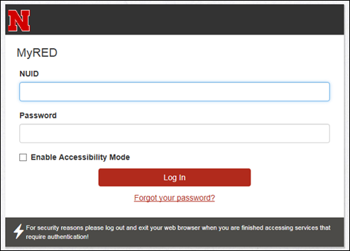 MyRED Log in page