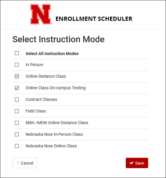 Online Distance Class and Online Class On-Campus Testing selected