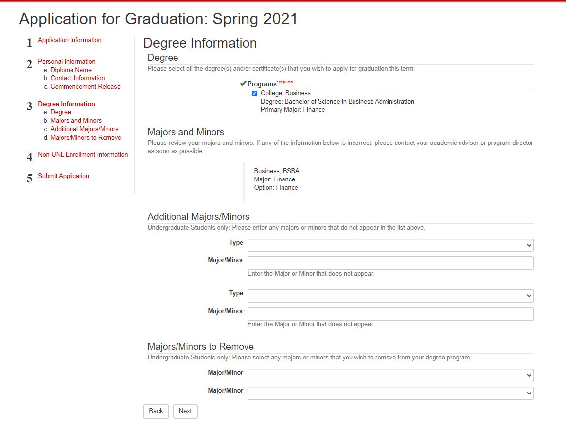 Application for Graduation degree information page