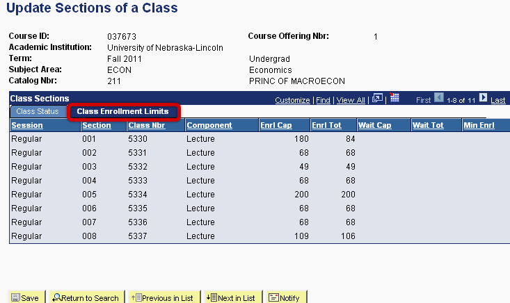 Class Enrollment Tab Highlighted