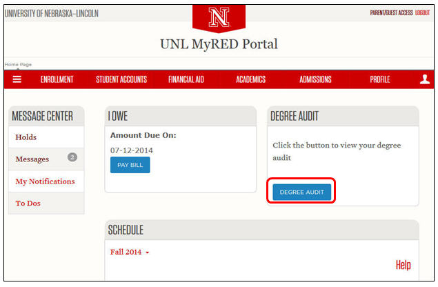 Degree audit button on MyRED page