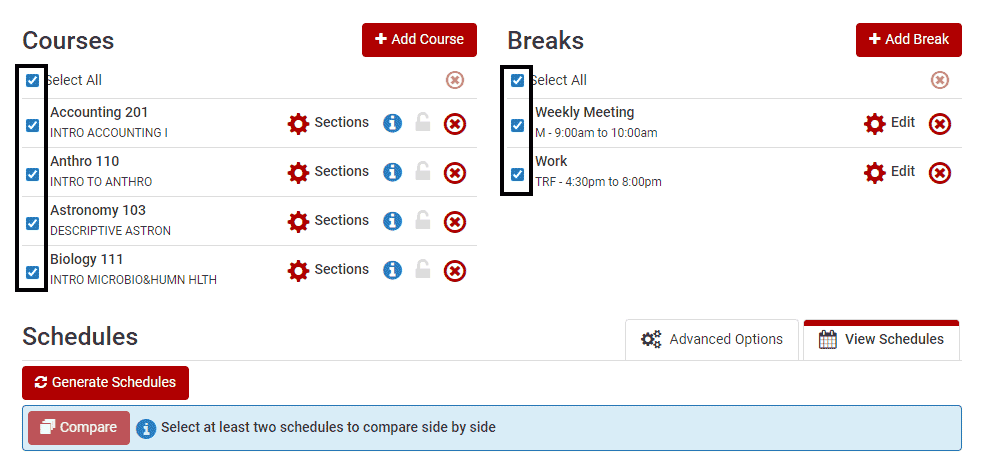 generate schedules button