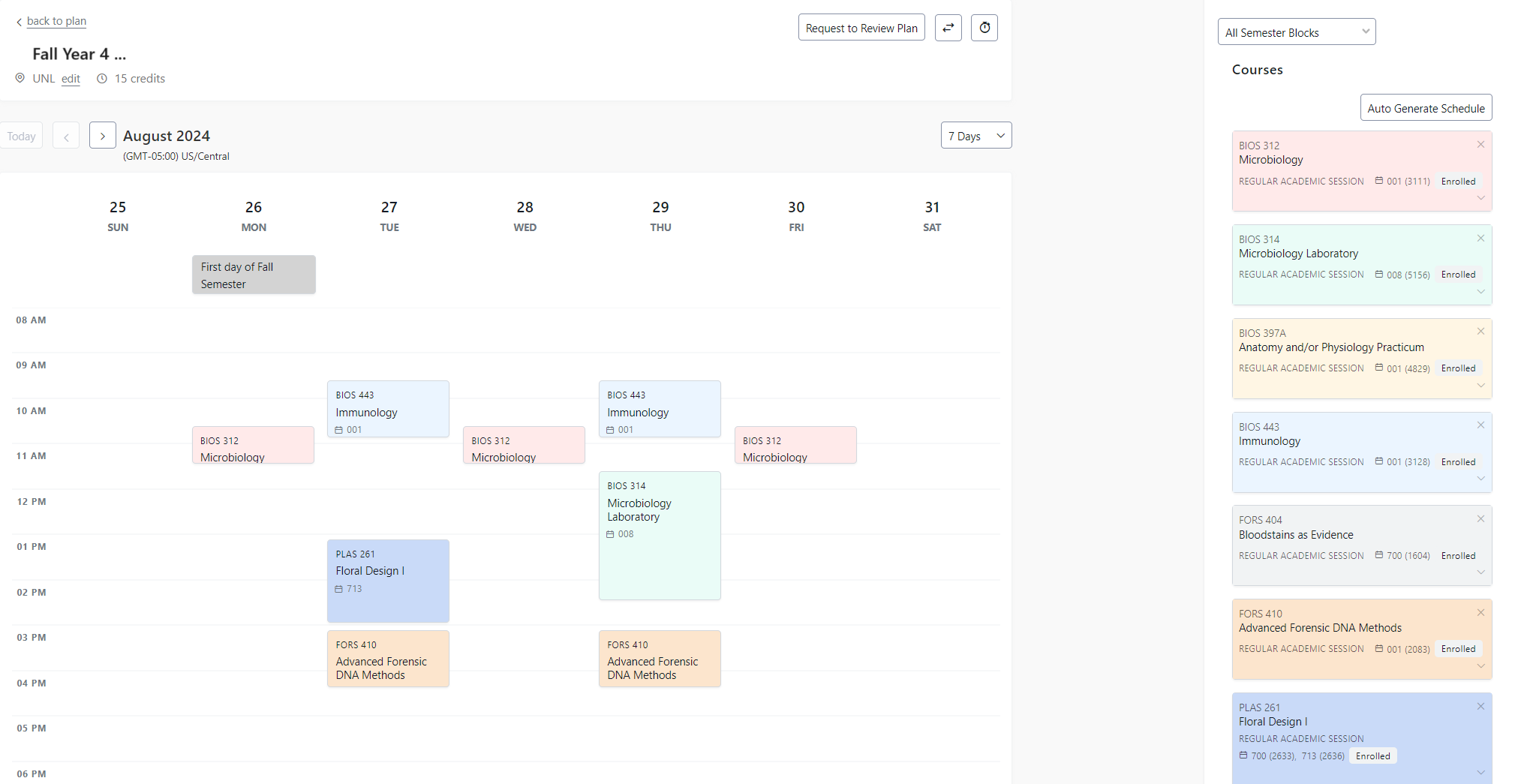 Screenshot of registration calendar view in Stellic