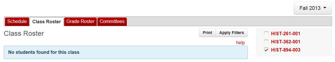 sections shown on right of class roster tab