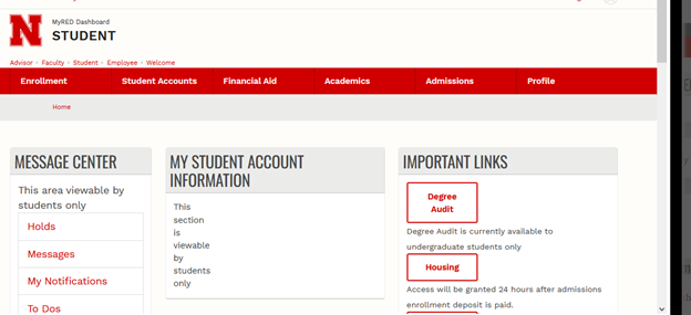 MyRED student view