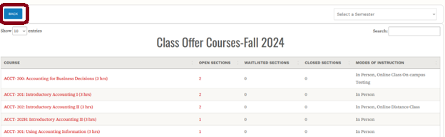 class offerings tab with back button highlighted