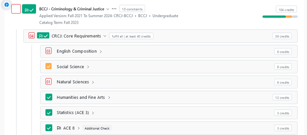 Second image of example degree audit requirements