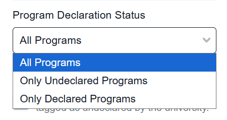 An image showing the program declaration status filter options
