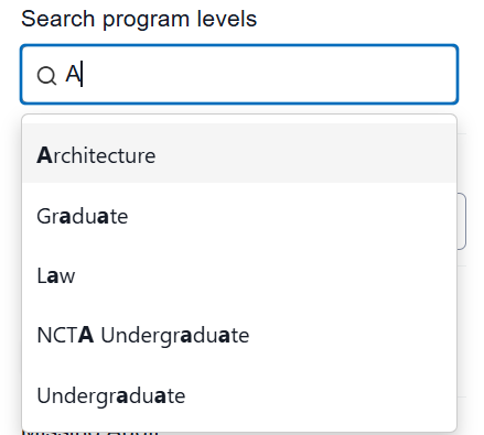 An image showing the program levels filter options
