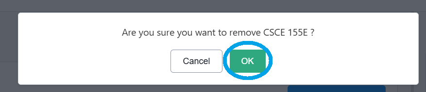Confirmation dialog with "Cancel" and "OK" buttons. "OK" button highlighted.