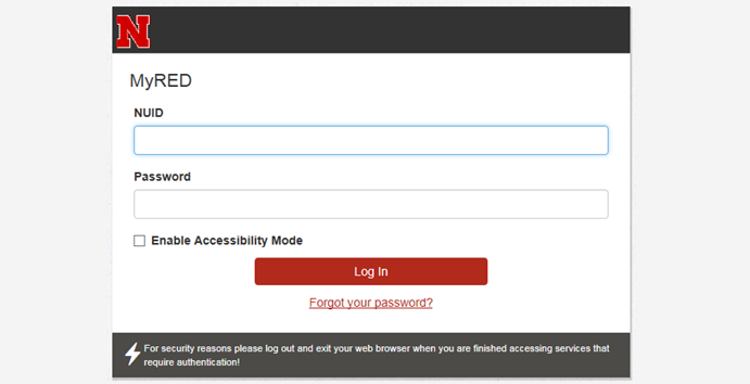 MyRED login page