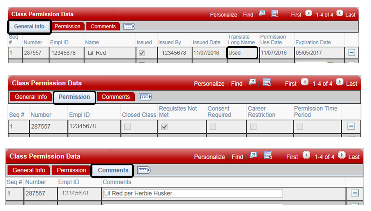 General Info tab, Permission Tab, and Comments tab highlighted