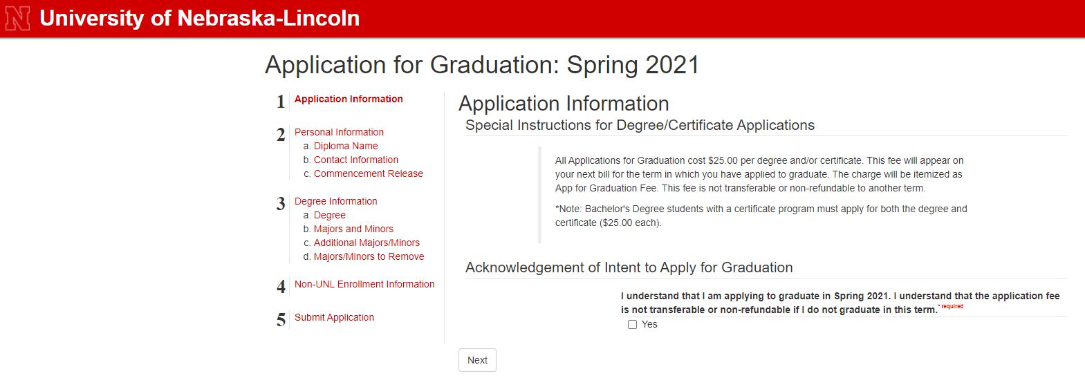 Graduation Application Step 2