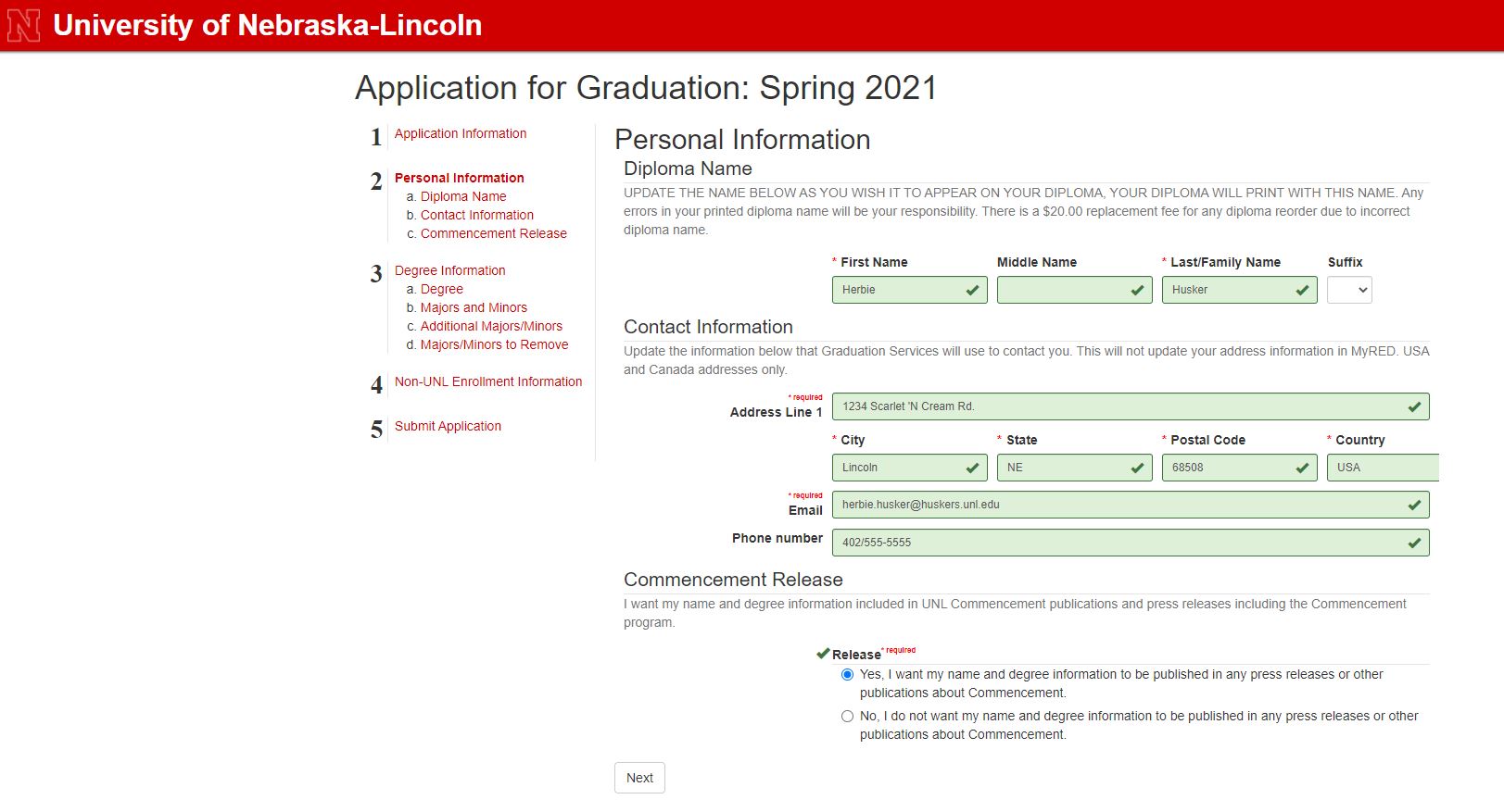 Graduation Application Step 3