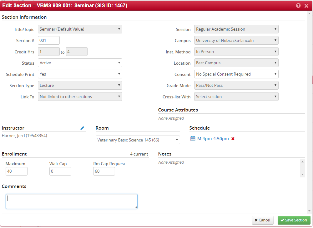 Assigning Instructors screen capture