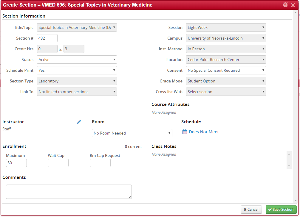 Assigning Instructors screen capture