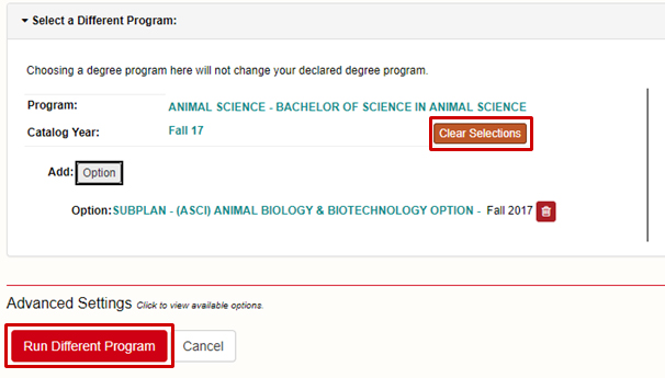 Clear Selections and run different program highlighted