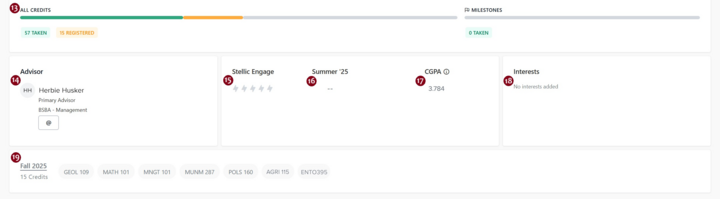 An image of where the above listed items reside when you look at a student profile in Stellic