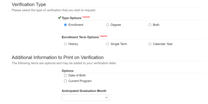 An image showing the Enrollment options for a paper verification.