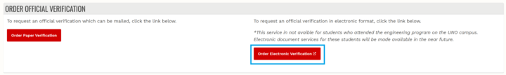 An image showing the options for verification orders. On the right, there is a button that says Order Electronic Verification and is highlighted by a blue square.