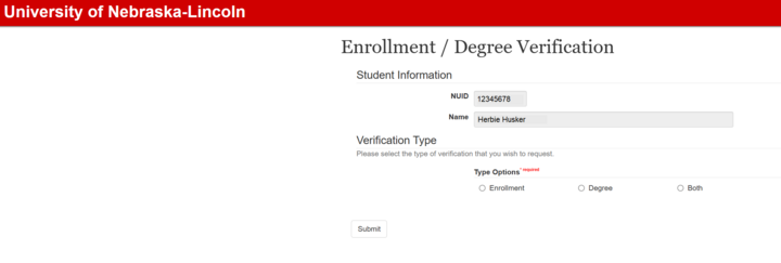 An image showing an eform with the student's name and an option to choose their type of enrollmen tform